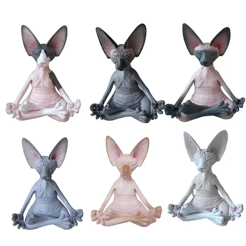 8cm Cat Meditate Statue Collectible Figurines Miniature Decor Sphynx Desktop Decoration Animal Model Figure 3D Home Decor Sphinx