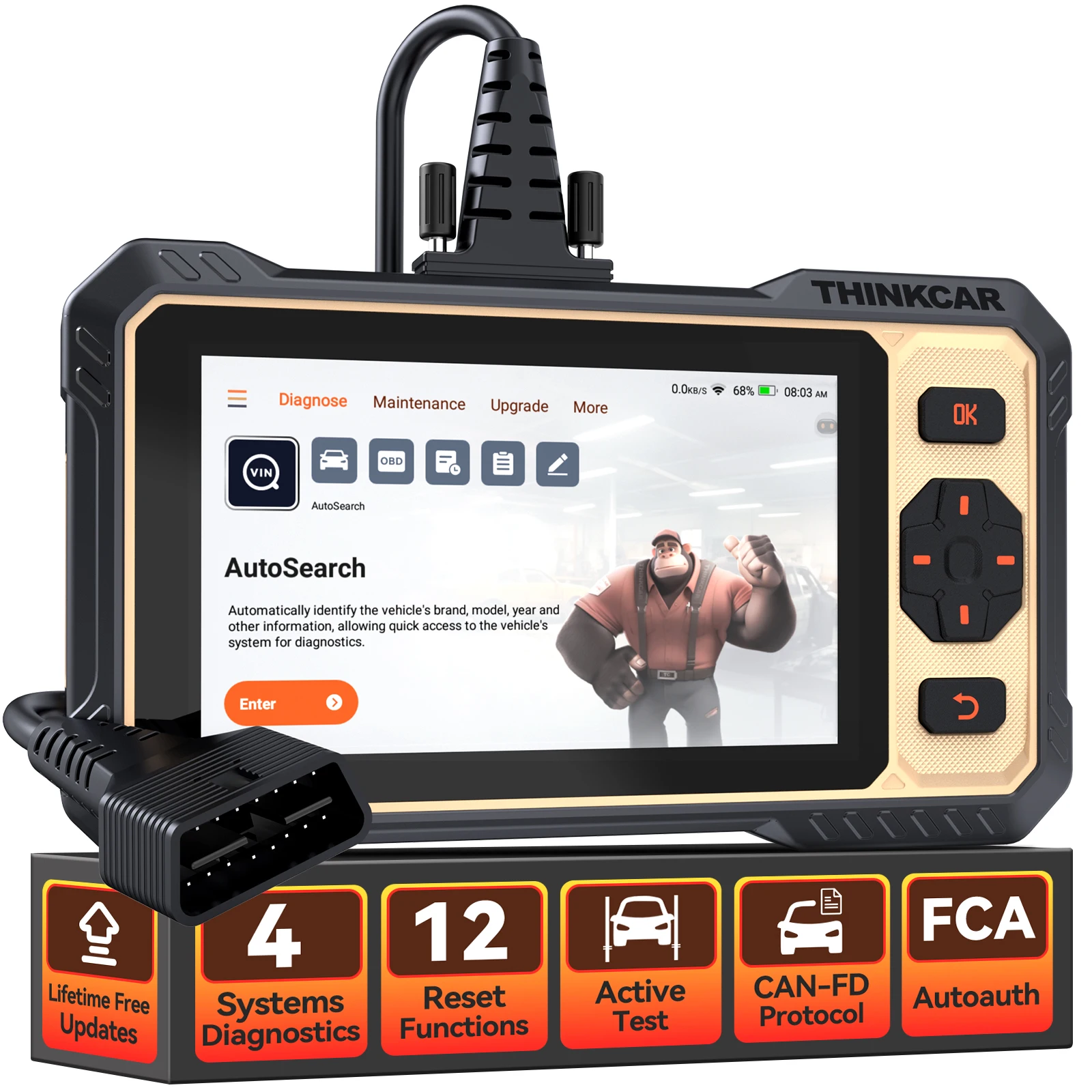 Lifetime Free Update THINKSCAN 662 OBD2 Scan Tool Support CAN FD, Bi-direction Actuation Test 4 System Diagnosis 12 Reset