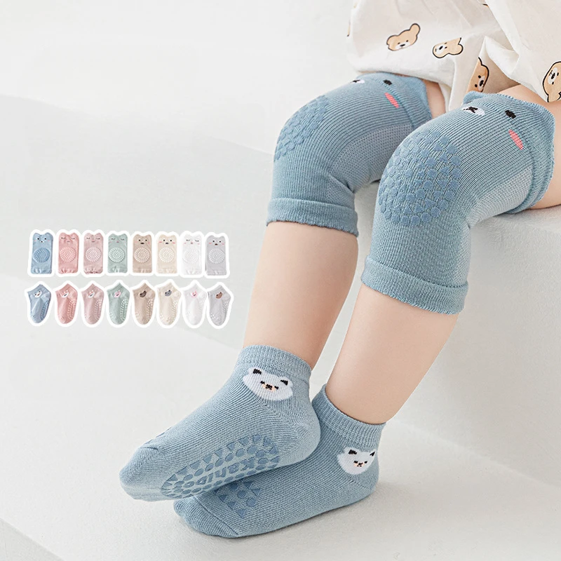 2Pcs/Set Baby Knee Pads+Socks Solid Anti-Slip Kids Crawling Safety Floor Sock KneeCap Infant Protector Toddler Leg Warmer Gifts