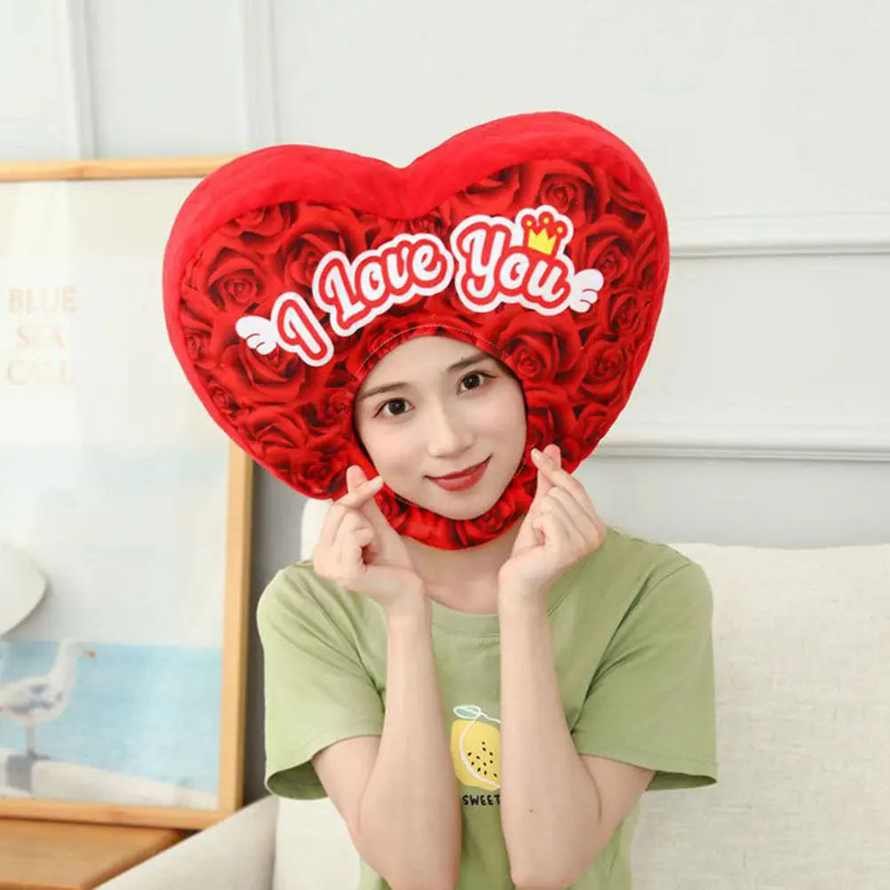 Gorro de Corazón de Rosa, Sombrero de Disfraz Suave, Accesorio para Fotos del Día de San Valentín, Novedoso para Fiestas, Cosplay, Festivales, Juego de Roles