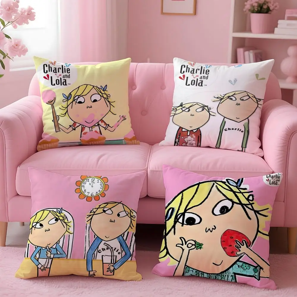 Charlie and Lola Anime Cushion Cover Soft Short Plush Double-Sided Printing Home Decor Machine Washable Pillow Case Gift