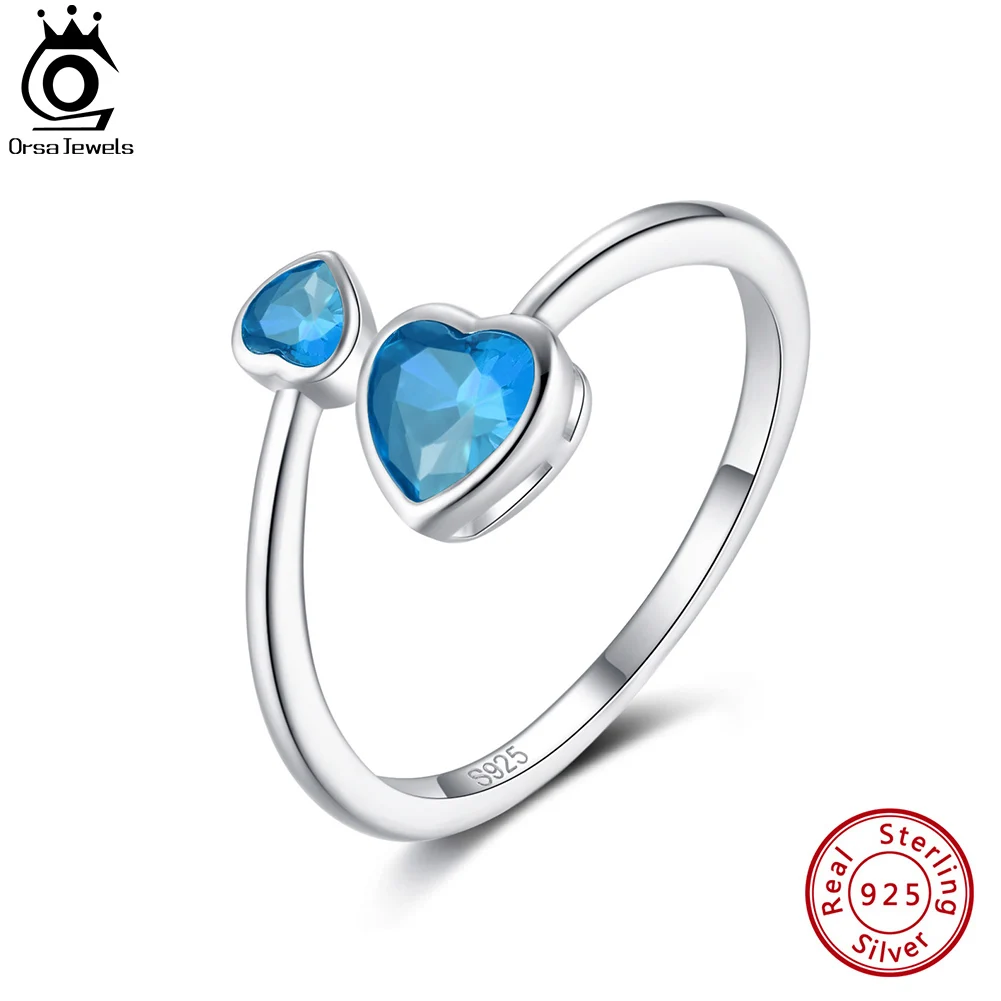 

ORSA JEWELS 925 Sterling Silver Double Heart Birthstone Rings Fashion Stackable Finger Rings for Women Birthday Gift SR323