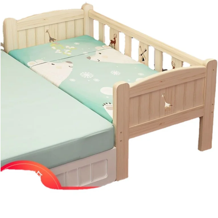

Solid Wood Children's Bed With Guardrail Small Baby Boy Girl Princess Bed Widening Stitching Big Bed