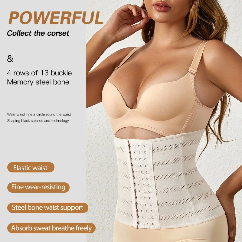 Dimmkof Plus SIze Buckle Waist Belt With Steel BonesWomen's Tummy Control Waist Trainer Breathable Mesh Hourglass Shaper Girdle