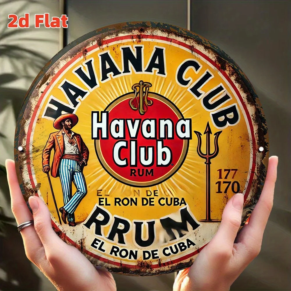 طبق الأصل من ملصق هافانا كلوب رم المسطح ثنائي الأبعاد - ديكور بار الروم الكوبي مع إل رون دي كوبا - لافتة معدنية مستديرة كبيرة - مقاومة للماء #2
