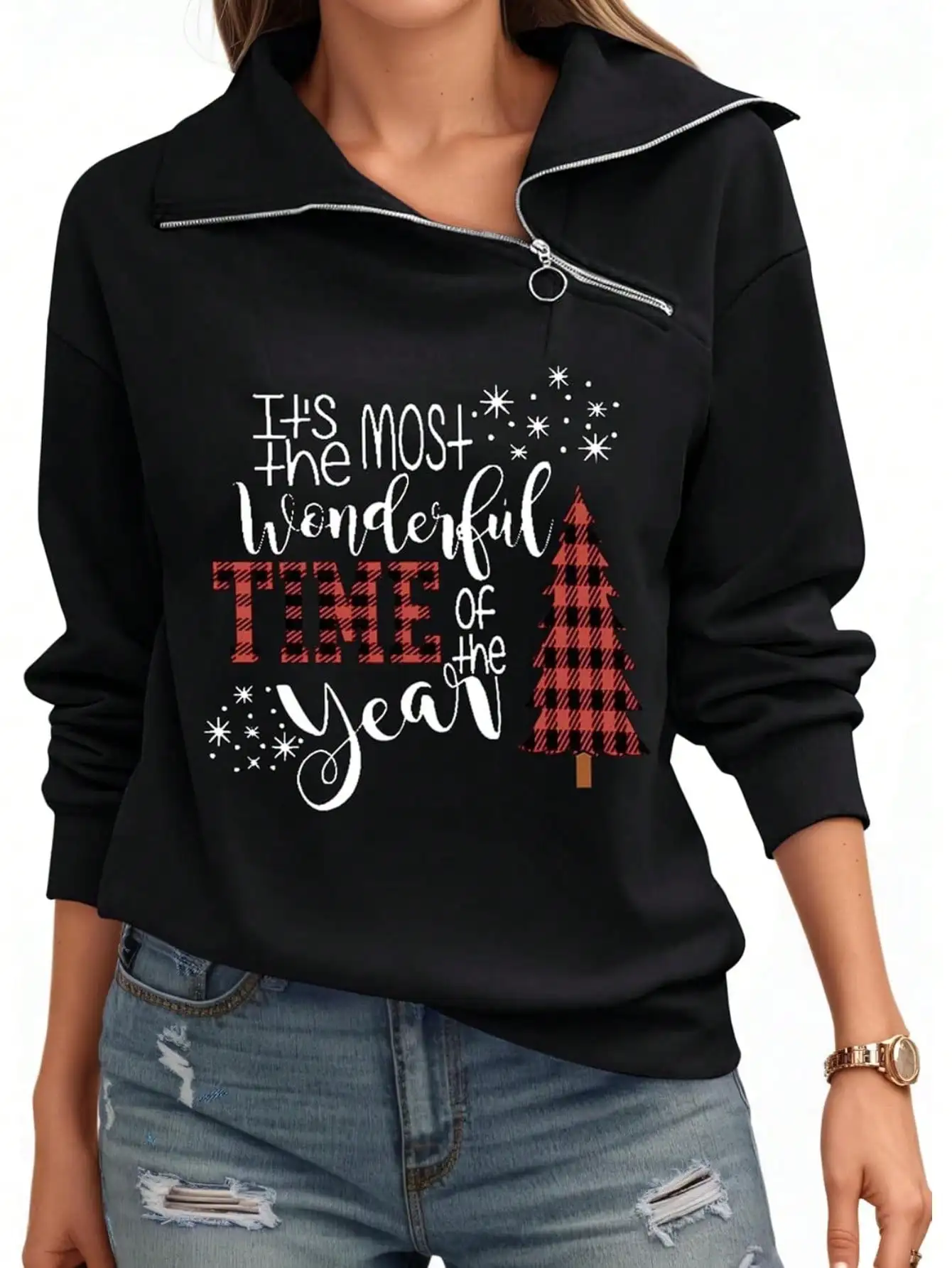 Fisoew women's Athleisure Zipper Turtleneck Sweatshirt, Long Sleeve Casual Pullover Top, Loose Fit Loungewear | Cozy Sweatshirt