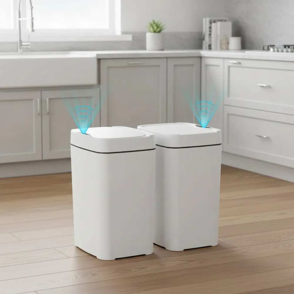 

2 Pack 2.7 Gal Automatic Touchless Trash Can with Lid, Motion Sensor Waterproof Slim Garbage Bin for Bathroom Kitchen Office