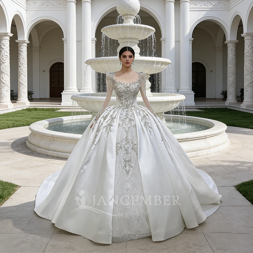 

Customized Ball Gown Church Wedding Dress Long Sleeves Sequin Crystal Bridal Dresses Princess Wedding Gowns свадебное