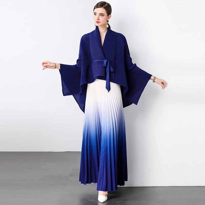 

Комплект с плиссированной юбкой adient цвета rican с принтом Long Sve V-Ne Faionable, женский костюм-двойка, трансграничный костюм