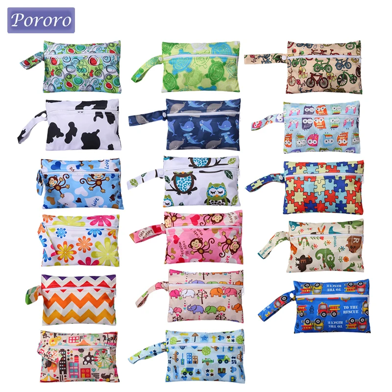 Mini Baby Wet Dry Nappies Storage Bags Printed Waterproof Zipper Handbag Stroller Carry Pack Travel Outdoor Pocket Diaper Bag