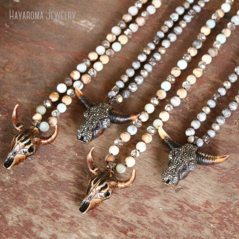 10Pcs Pave Longhorn Boho Animal Skull Bull  Southwestern Jewelry Bohemian Stone Jewelry Women Gift