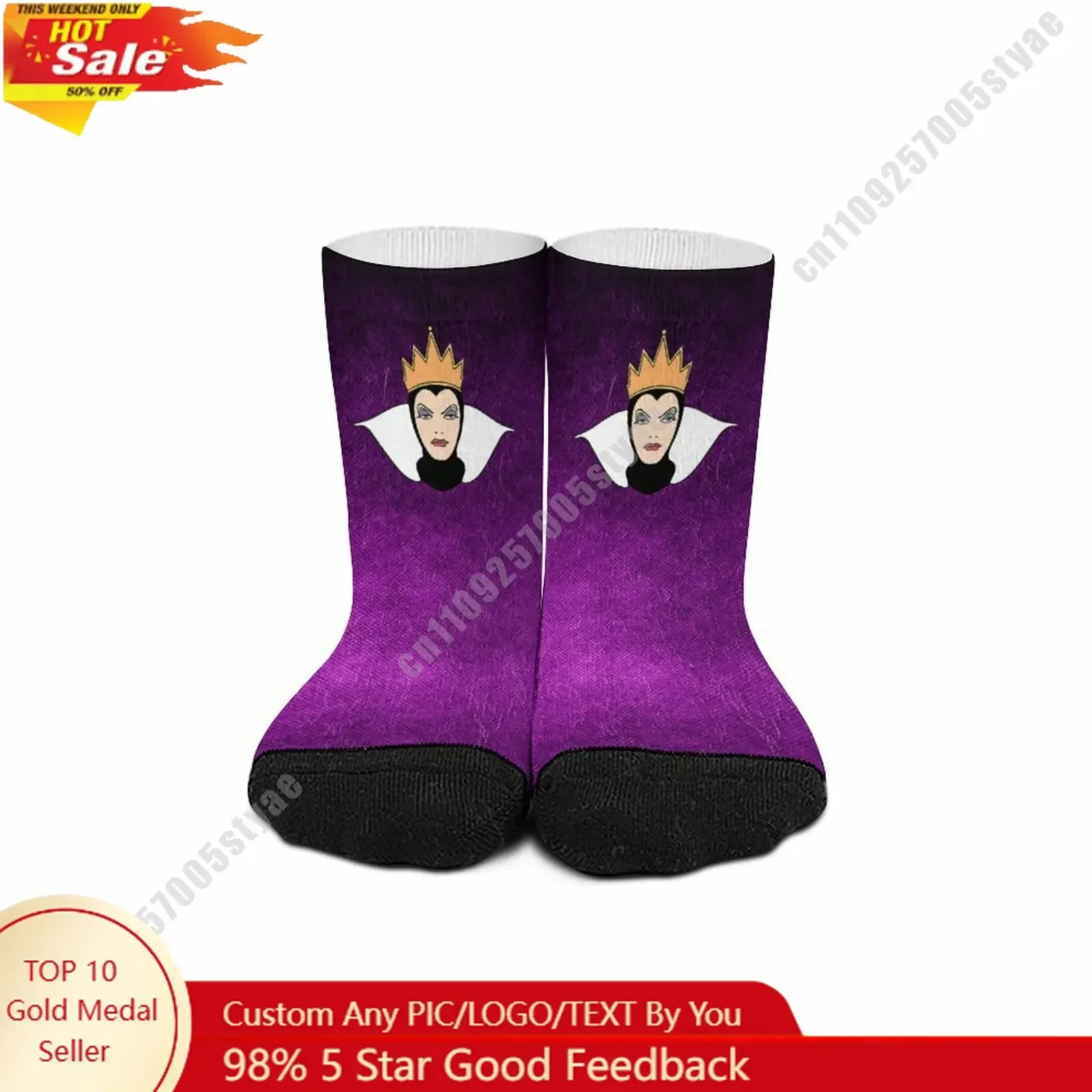 

Evil Queen Mid Calf Socks Disney Cartoon Custom Design Printed Logo Photo Text DIY Sweat Wicking Socks Sport Socks Birthday Gift