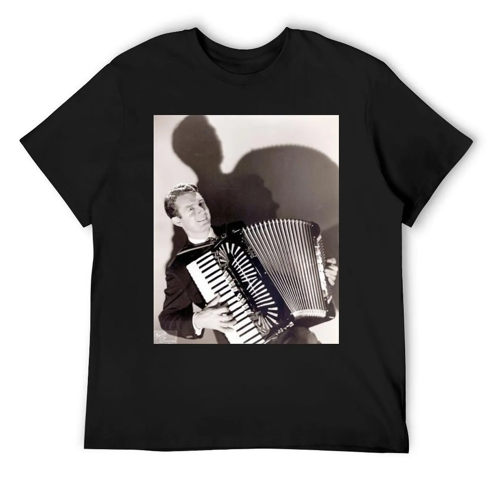 Myron Floren with accordion B&W photo T-Shirt anime t shirts aesthetic clothes cute clothes vintage t shirts Men's t-shirt