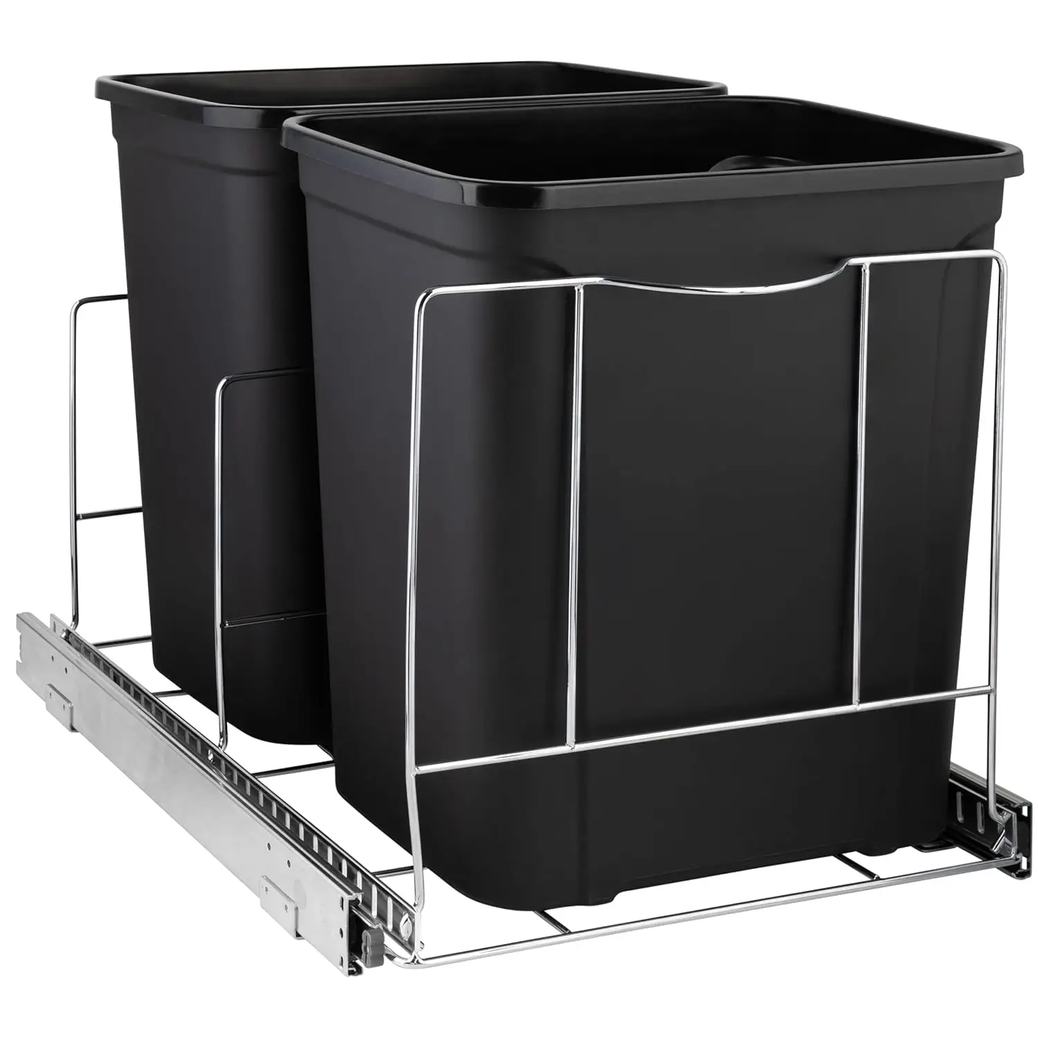 Pull Out Double Trash Can Under Cabinet – Heavy Duty Metal Sliding System with Lifetime Limited Warranty