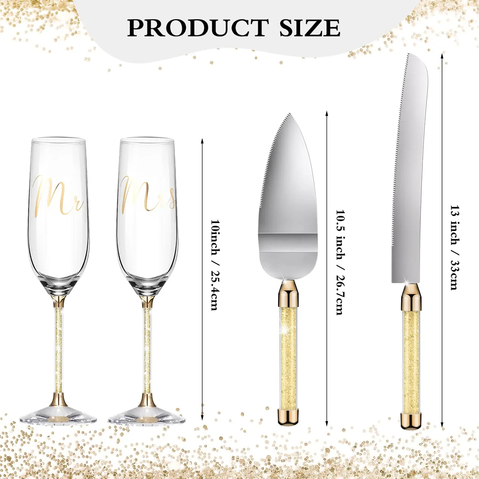 4Pcs Wedding Cake Knife and Champagne Flutes Server Set Mr and Mrs Toasting Flutes Cake Cutting Set Wedding Engagement Gift