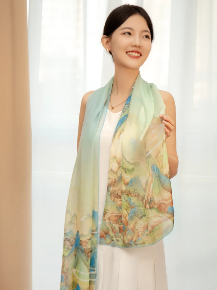 

Silk Scarf Shawl Women's Multi-Functional Sun Protection High-End Lightweight Fashion Gift Retro Chinese Four Seasons Universal