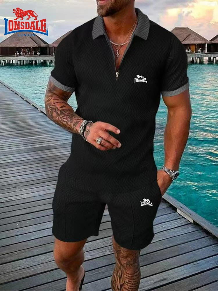 Summer men's embroidered high-quality zipper short sleeved shorts set, new fashionable and casual multifunctional beach set