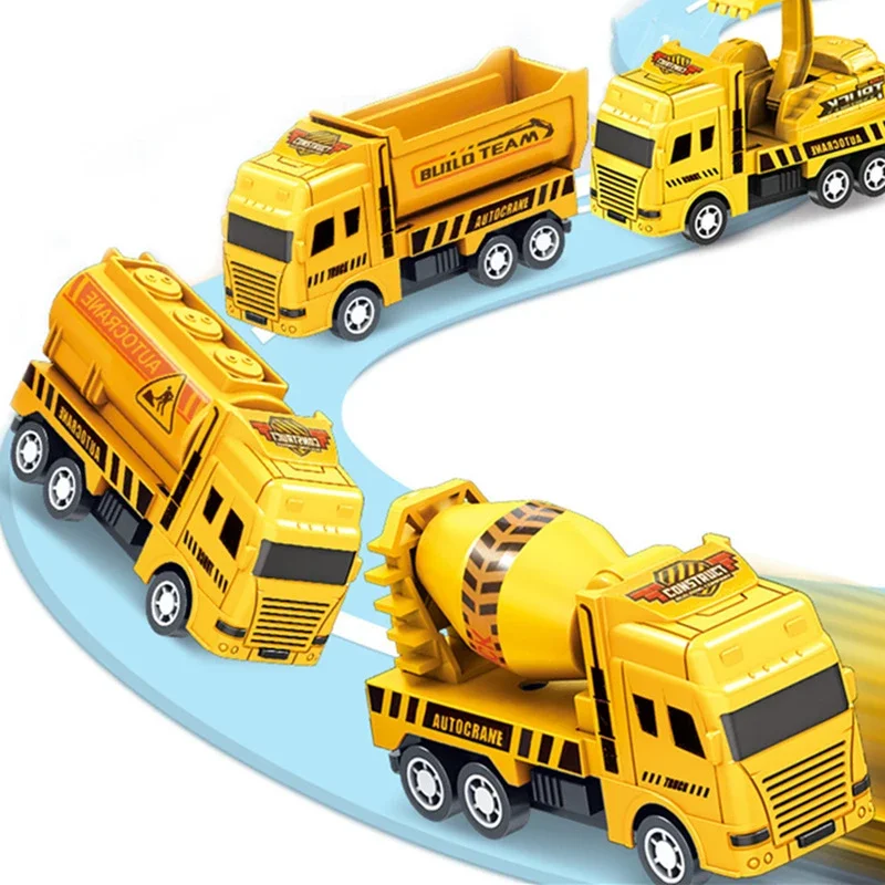 4개 미니 후진 자동차 장난감 세트 (어린이용) - 관성 동력 공학 차량 소방차 다이캐스트 게임 남자아이 장난감 컬렉션