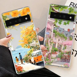 Anime Coffe Shop Landscape Phone Case for Google Pixel 9 Pro XL 7 8 Pro 6A 6Pro 5G Scenery Clear Transparent Soft Covers Fundas