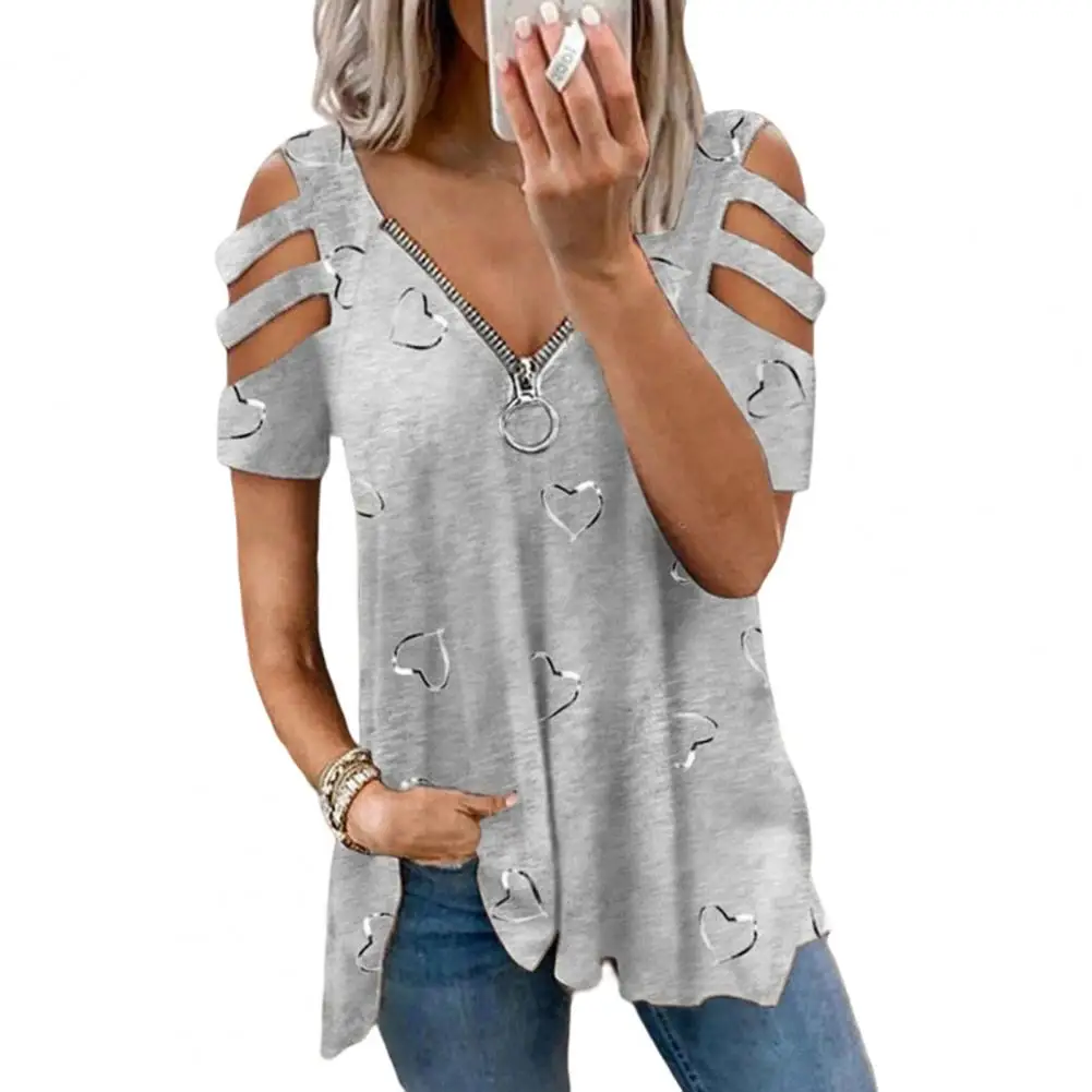 Top de verano para mujer, camiseta de manga corta calada con cuello en V y corte bajo, pantalones holgados de talla grande, blusa para mujer, ropa para mujer