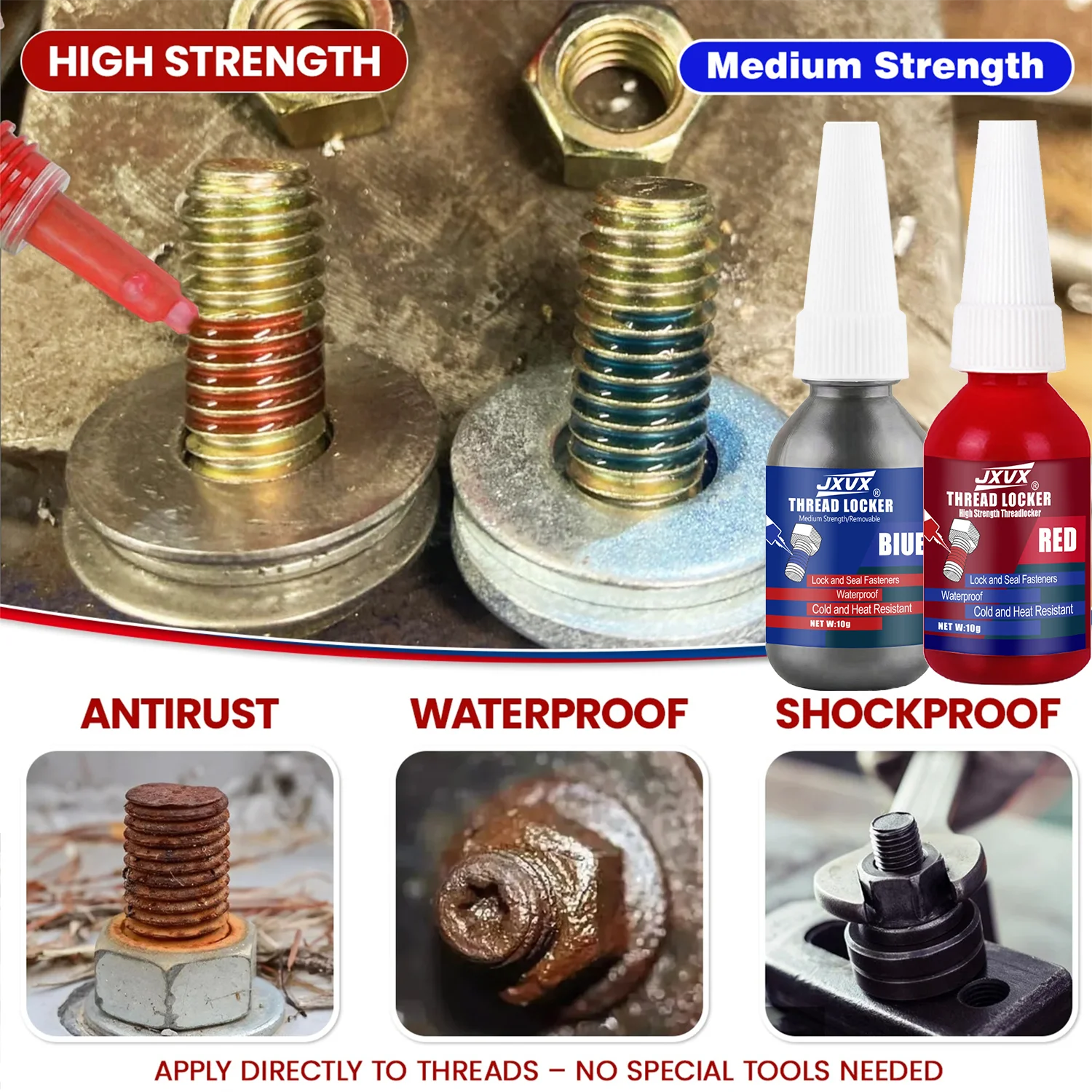 243-271 medium to high strength thread locking agent,  Removable Anaerobic thread adhesive,Quickly Cured for Bolts/Nuts/Fasteners - Prevents Loosening/Corrosion.
