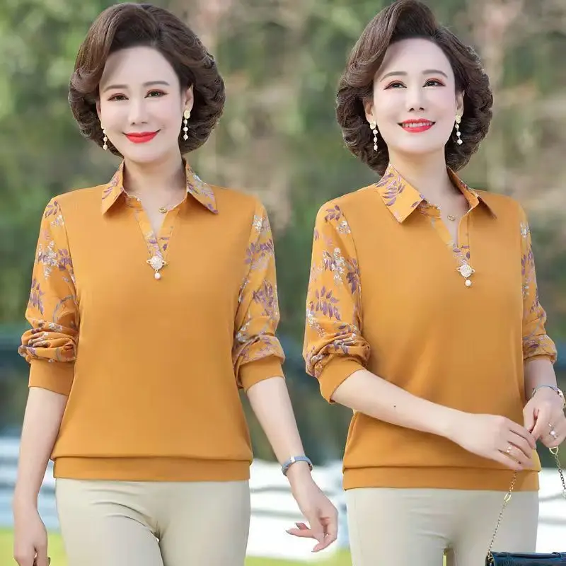 Elegant Turndown Collar Spliced Loose Printed Blouse Women\'s Clothing 2022 Autumn Casual Pullovers Tops Office Lady Shirt Spring