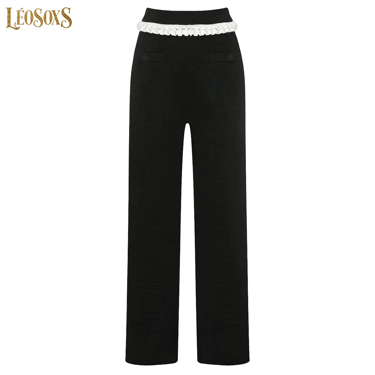 LEOSOXS High Quality Spring And Autumn New Style Women's Fashion Commuter Ear Edge Nail Bead Knitted Casual Straight Pants