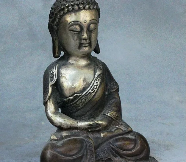 5" Old China Buddhism Royal Palace Temple Sit Shakyamuni Tathagata Buddha Statue