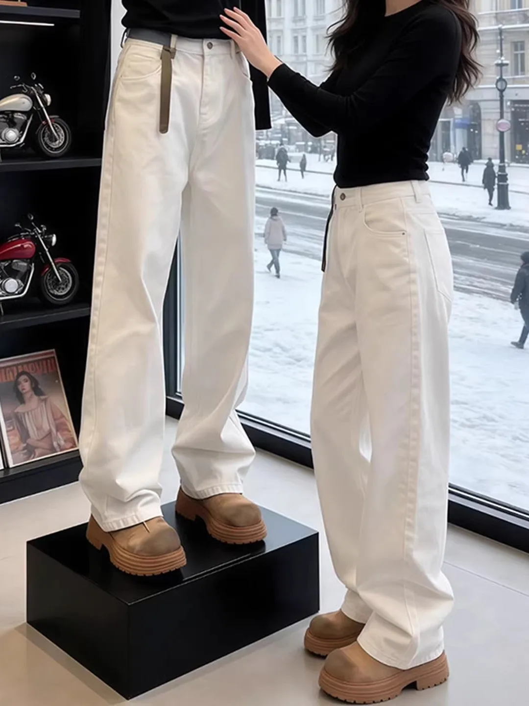 

Cleanfit High Waist Straight Leg American Sle Men's Jeans White Slimming Bend Knife Pants Faionable Versatile Casual Trou...
