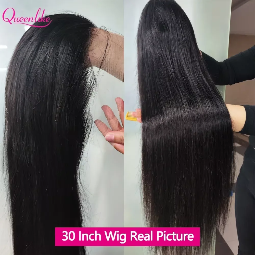 Queenlike 30 Inch 13X6 HD Lace Frontal Wigs Human Hair Straight Brazilian Hair HD Transparent Lace Front Human Hair Wig Natural Black Color Fast Delivery Remy Hair For Women ﻿