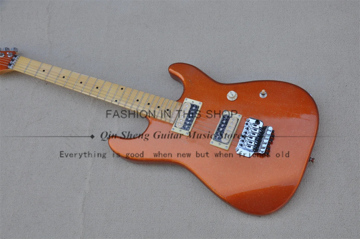 Metal Orange Electric Guitar Char Body Maple Neck 22 Frets Tremolo Bridge HH Pickups Chrome Tuners