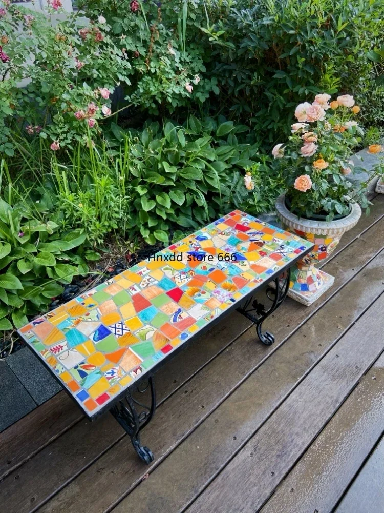 Handmade mosaic long double stool