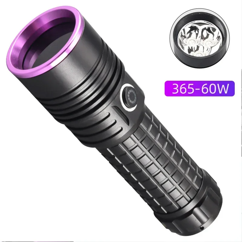 

Flashlight Powerful 365NM UV Black Mirror Purple light 60W Fluorescent Oil Pollution Detection Torch Type-c Rechargeable Lantern