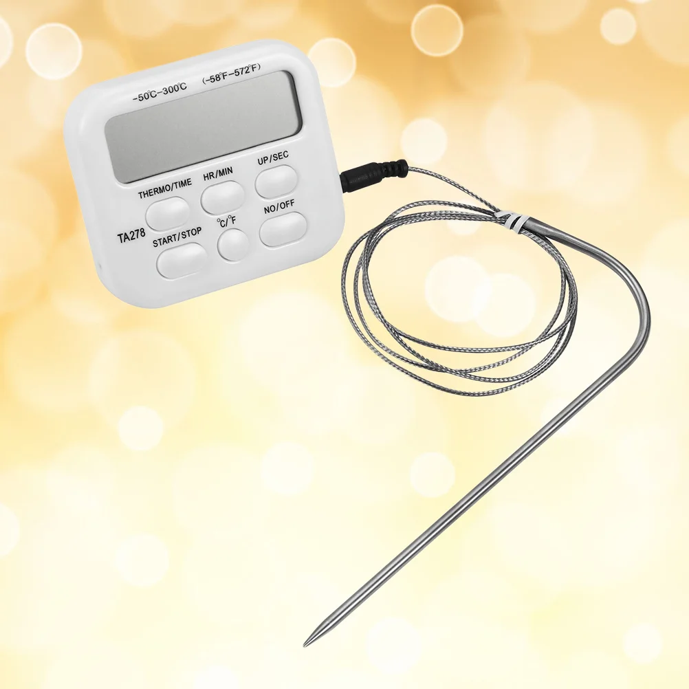

Stainless Steel Digital Meat Thermometer Wireless Bbq Smoke Grill Cooking Thermometer Timer Temperature Alert White