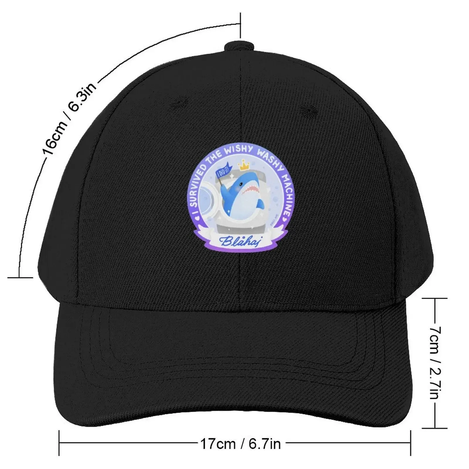 Blahaj: I survived the wishy washy machine Badge Baseball Cap Icon Designer Hat Luxury Hat Men's Women's