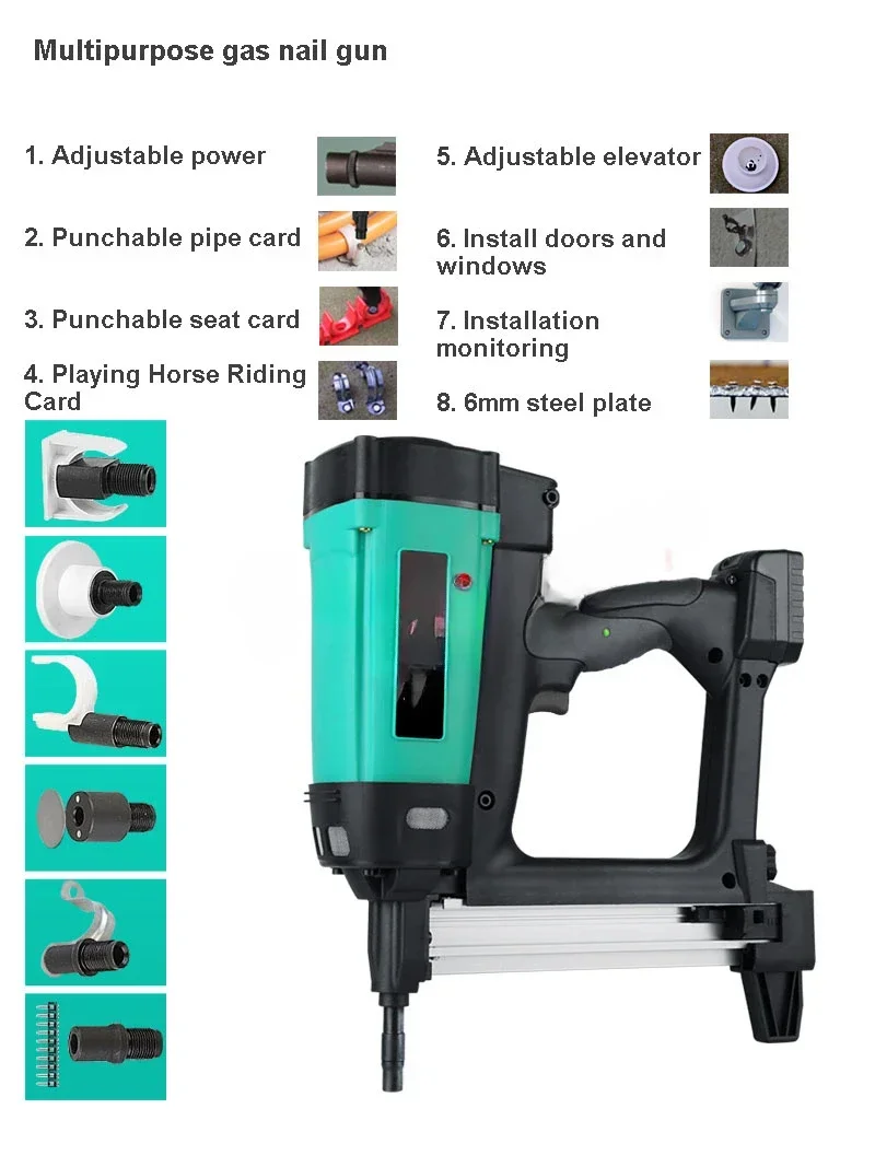 Pneumatic Nail Gun Lithium Battery Gas   Steel Air Stapler  Tools For Frame And Trunking With 6 Nozzles