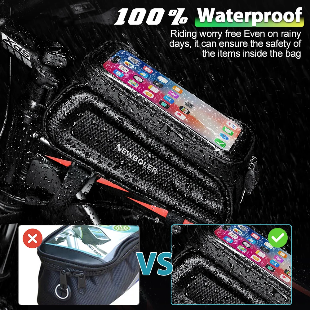 NEWBOLER Bicycle Bag Cycling Top Front Tube Frame Bag Waterproof 6.5 Inches Phone Case Storage Touch Screen MTB Road Bike Bag