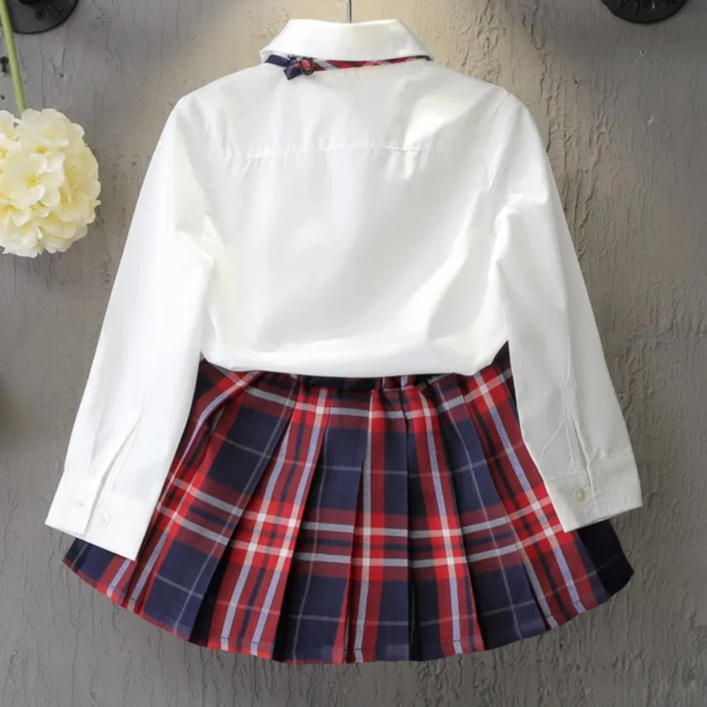 Autumn Fashion Korean Version Girls Long Sleeve Blouse + Short Skirt 2 Pcs Set 3-7 Years Kids Casual Sweet Outfit Clothes