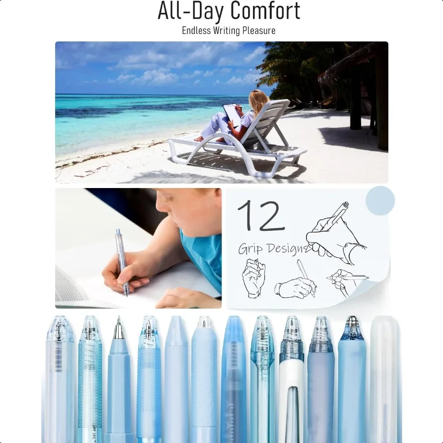 Pulpen Gel Seri Ocean Tinta Hitam Biru untuk Jurnal dengan Ujung Halus 0.5 mm, Lucu untuk Sekolah, Kantor, Estetis, Aksesoris Meja