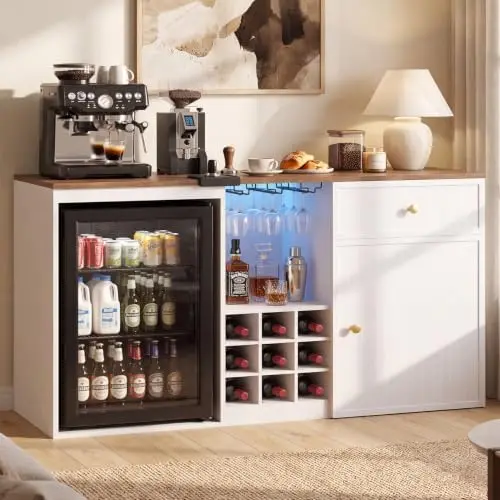Coffee Bar Cabinet with Fridge Space, 55.2