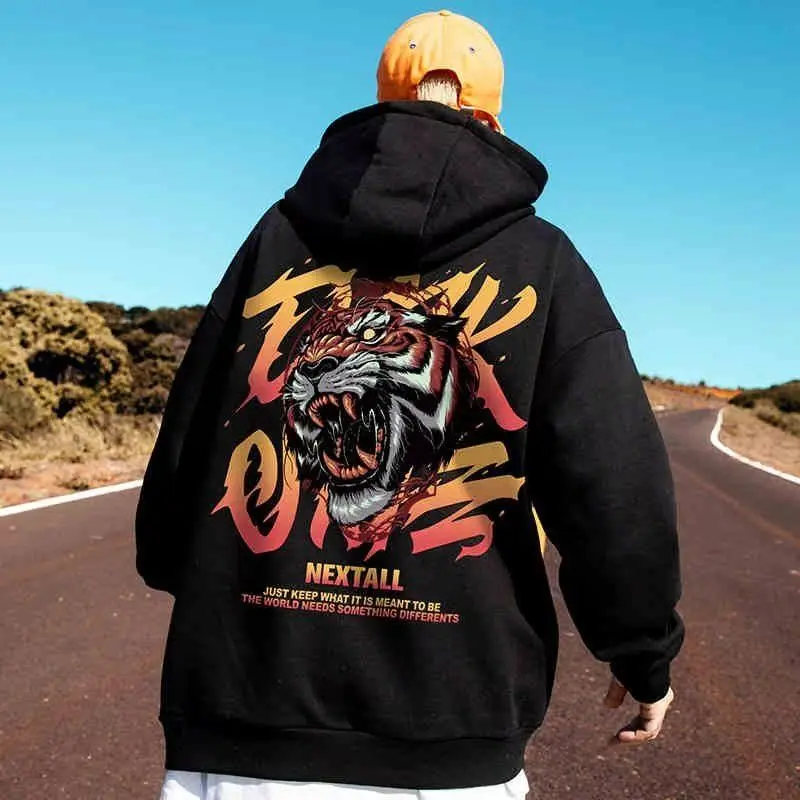 

2025 Fall/Winter Men's Tiger Letter Printed Couple Hoodie Large Size Trend Loose Hip Hop Cotton Soft Pullover Sweatshirt