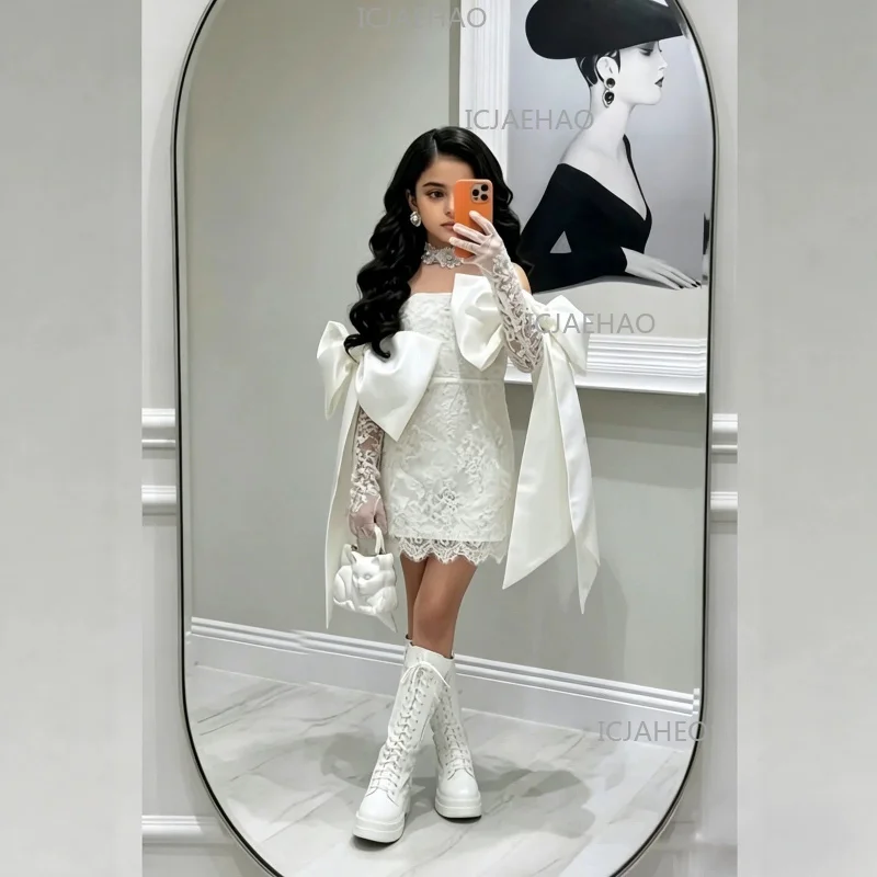 2026 Children Girls Lace Design Princess Dress Kids Big Bow New Formal Fashion Elegant Birthday Party Banquet Pageant Costume