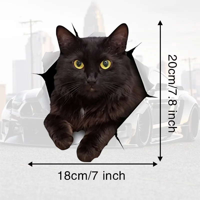 

3D Cat Stickers, Black Cat Wall Decals, Cat Stickers For Bedroom Fridge Car Wall