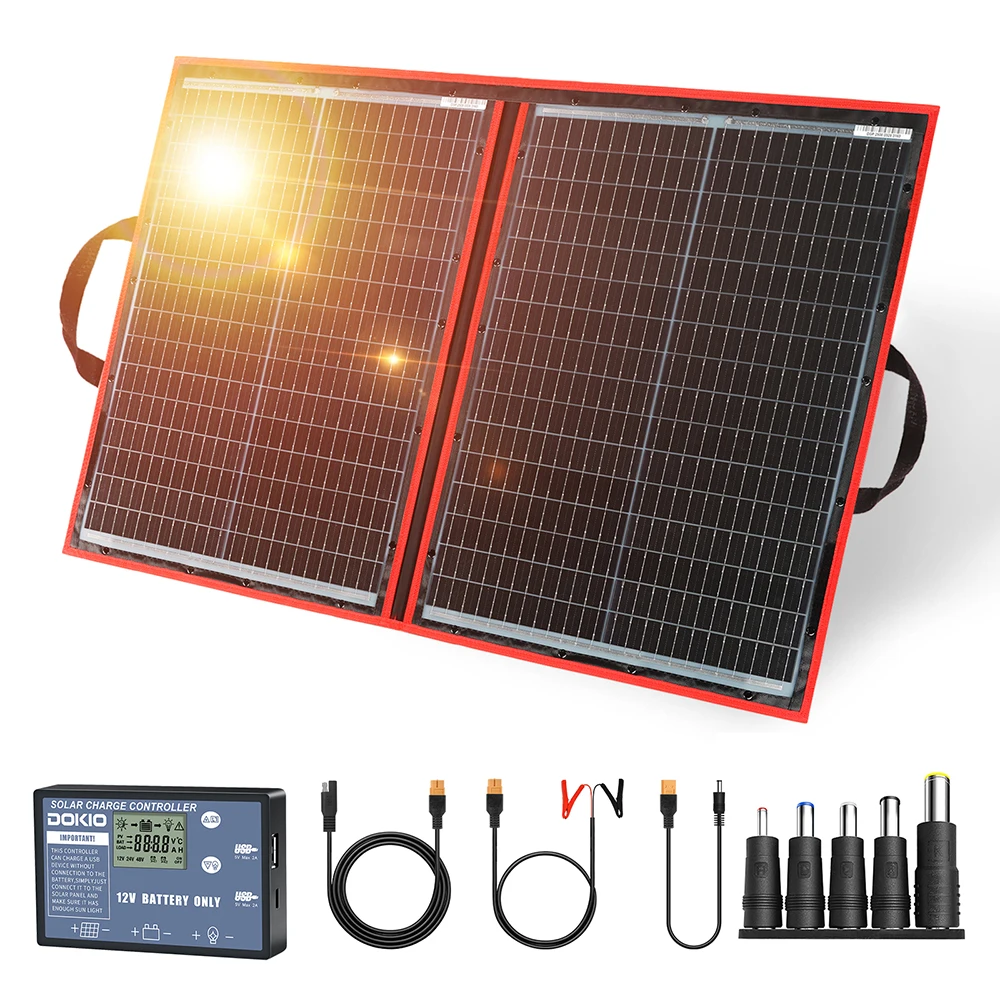 Dokio-Kit de Panel Solar plegable y Flexible, cargador de Panel Solar portátil, 18V, 97W, 12V, para navegación, Camping al aire libre