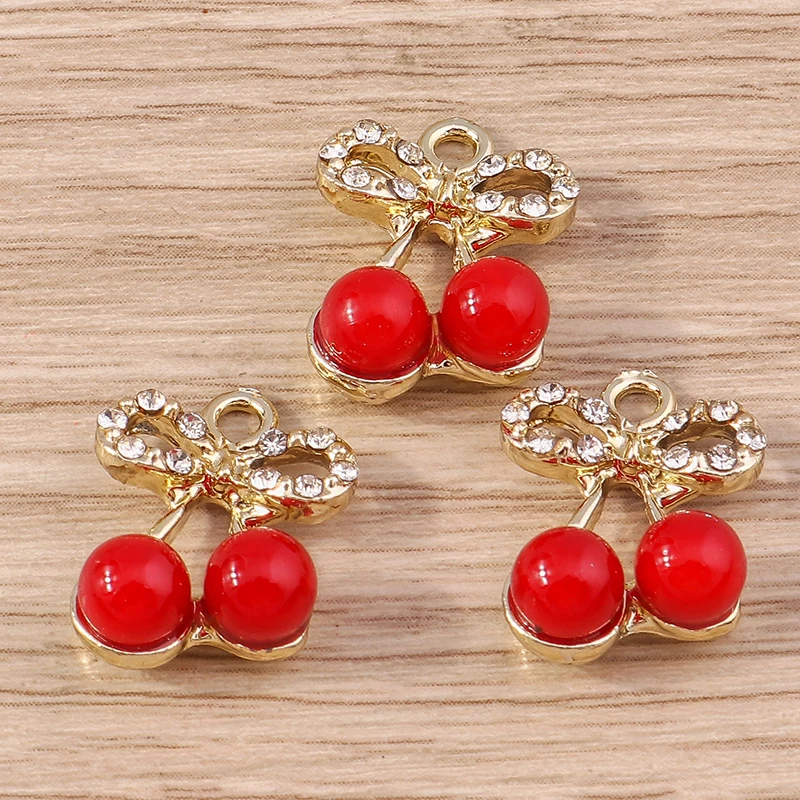 10 Stück 14x19mm Niedliche Kristall-Frucht-Kirsch-Anhänger für Schmuckherstellung, Ohrringe, Halsketten, DIY Handgemachtes Bastelzubehör – Detail 5