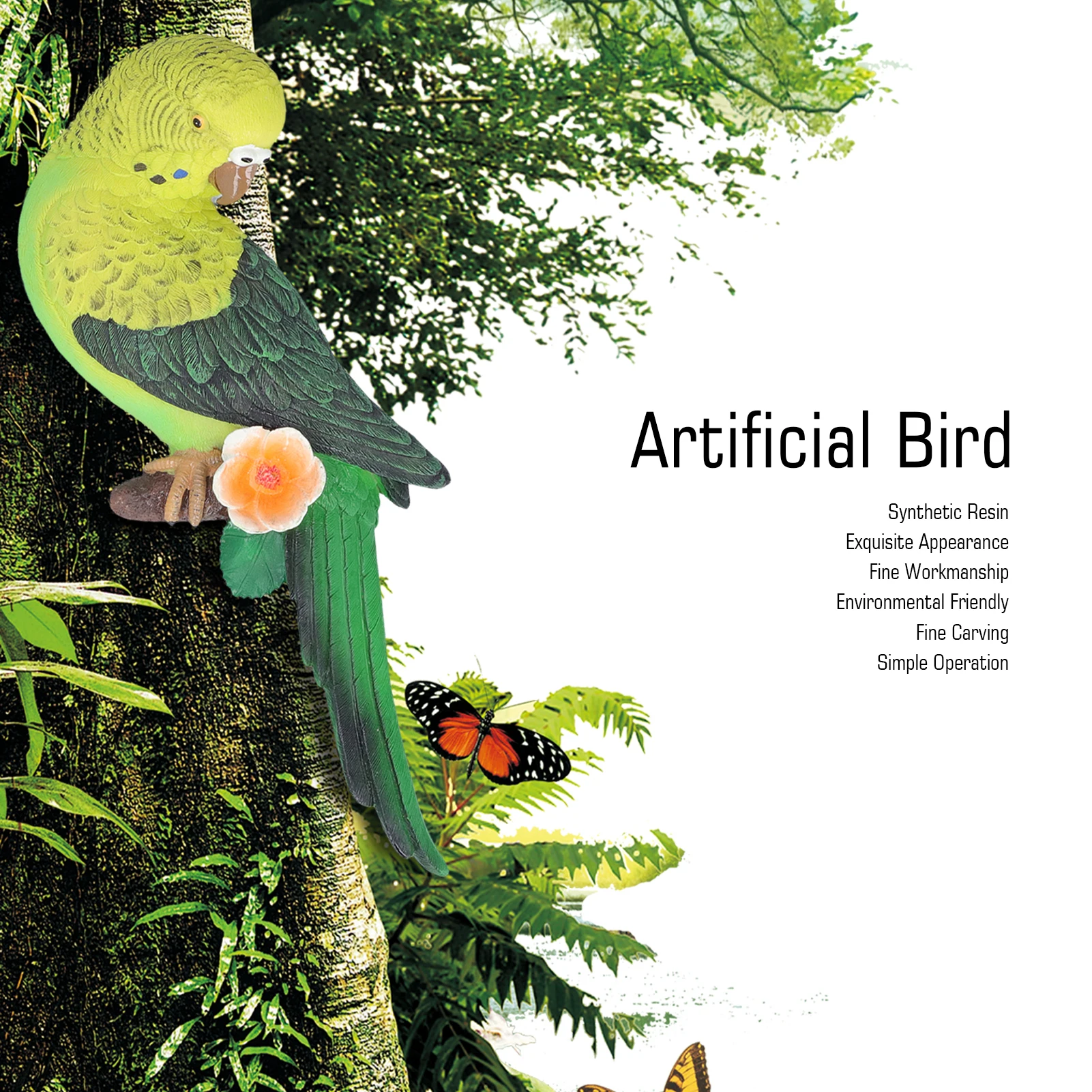 Artificial Bird Environmental Friendly Fine Workmanship Fine Carving Synthetic Resin Bird Simulator