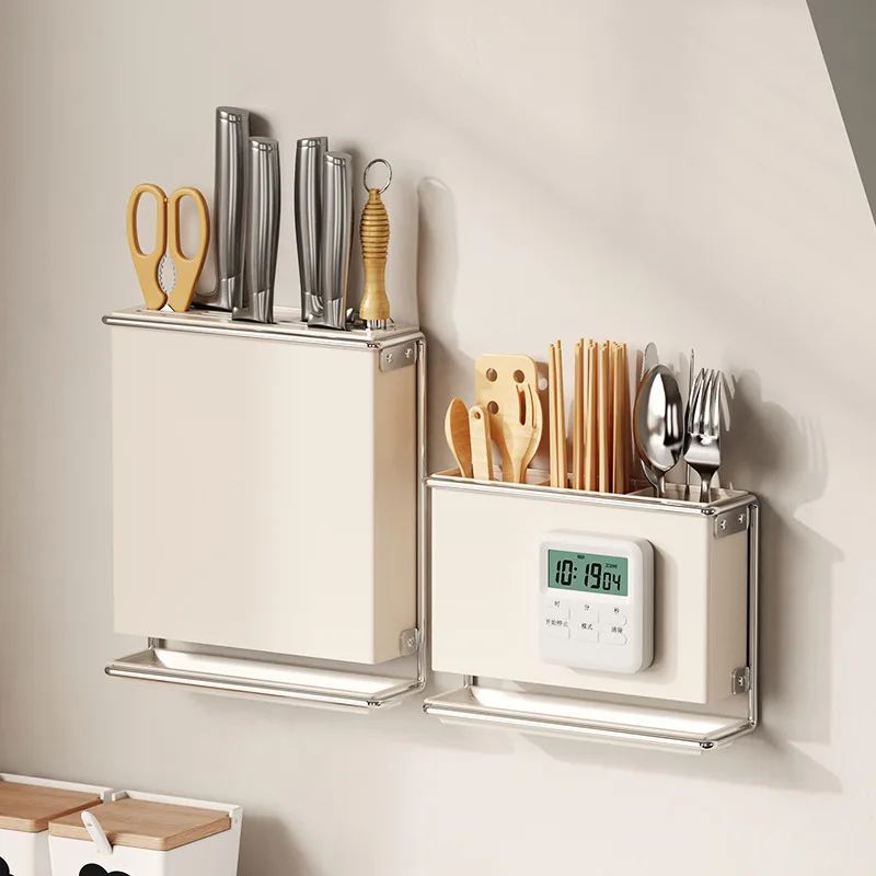 Storage Rack NEW Kitchen Accessories Minimalist Wall-mounted Punch-free Installation Knife Fork Storage Space-saving Drain Rack