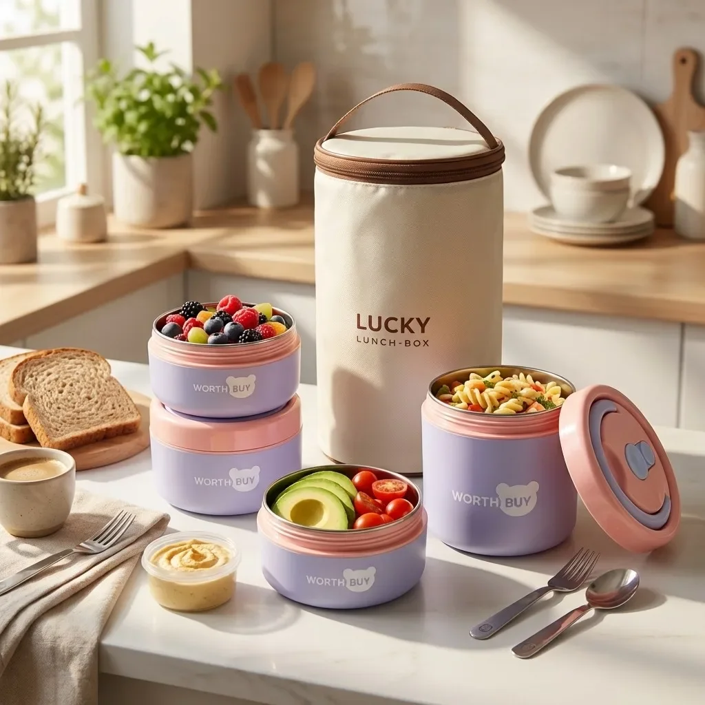 Portable Insulated Thermal Bento Lunch Box With Handle Sealed Microwave 304 Stainless Steel Food Container For Students School