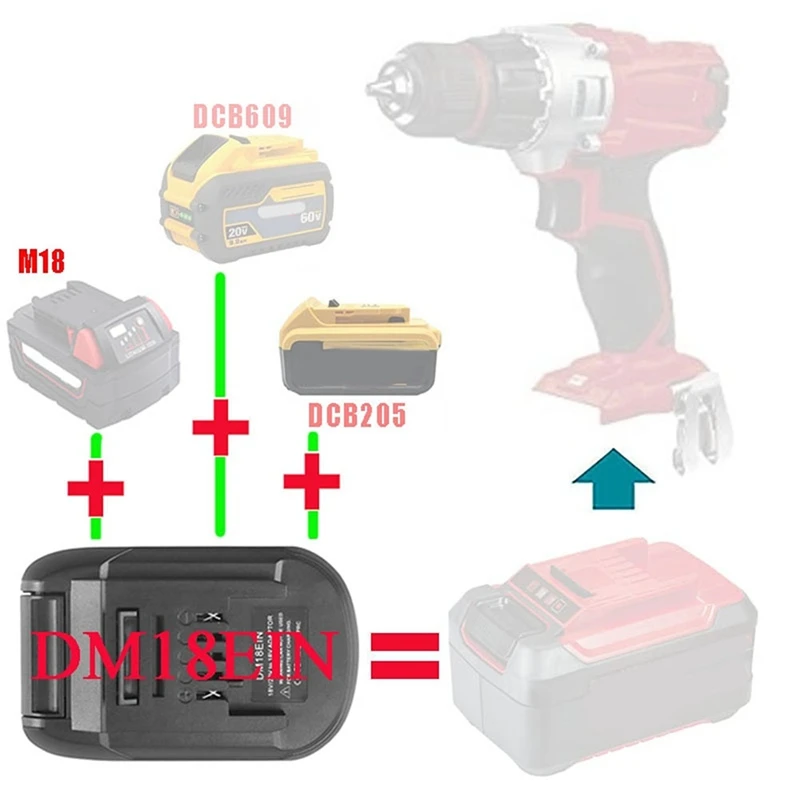 TOP DM18EIN Battery Converter Adapter Charger For Dewalt For 18V 20V Li-Ion Battery For Einhell Lithium Tool