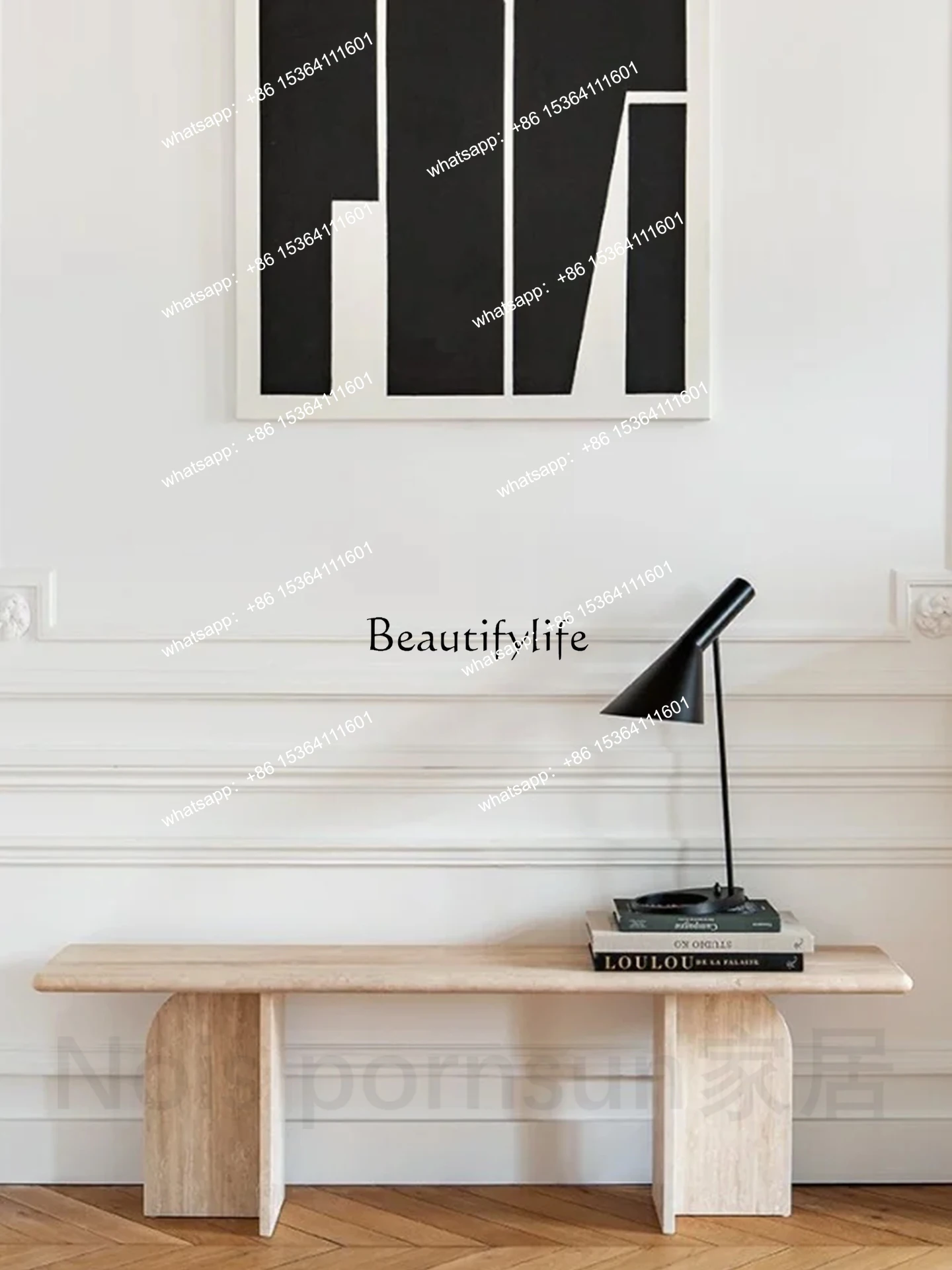 XX Modern Simple Light Luxury Luxury Stone Marble Long Bedside Stool Villa Luxury Bedroom